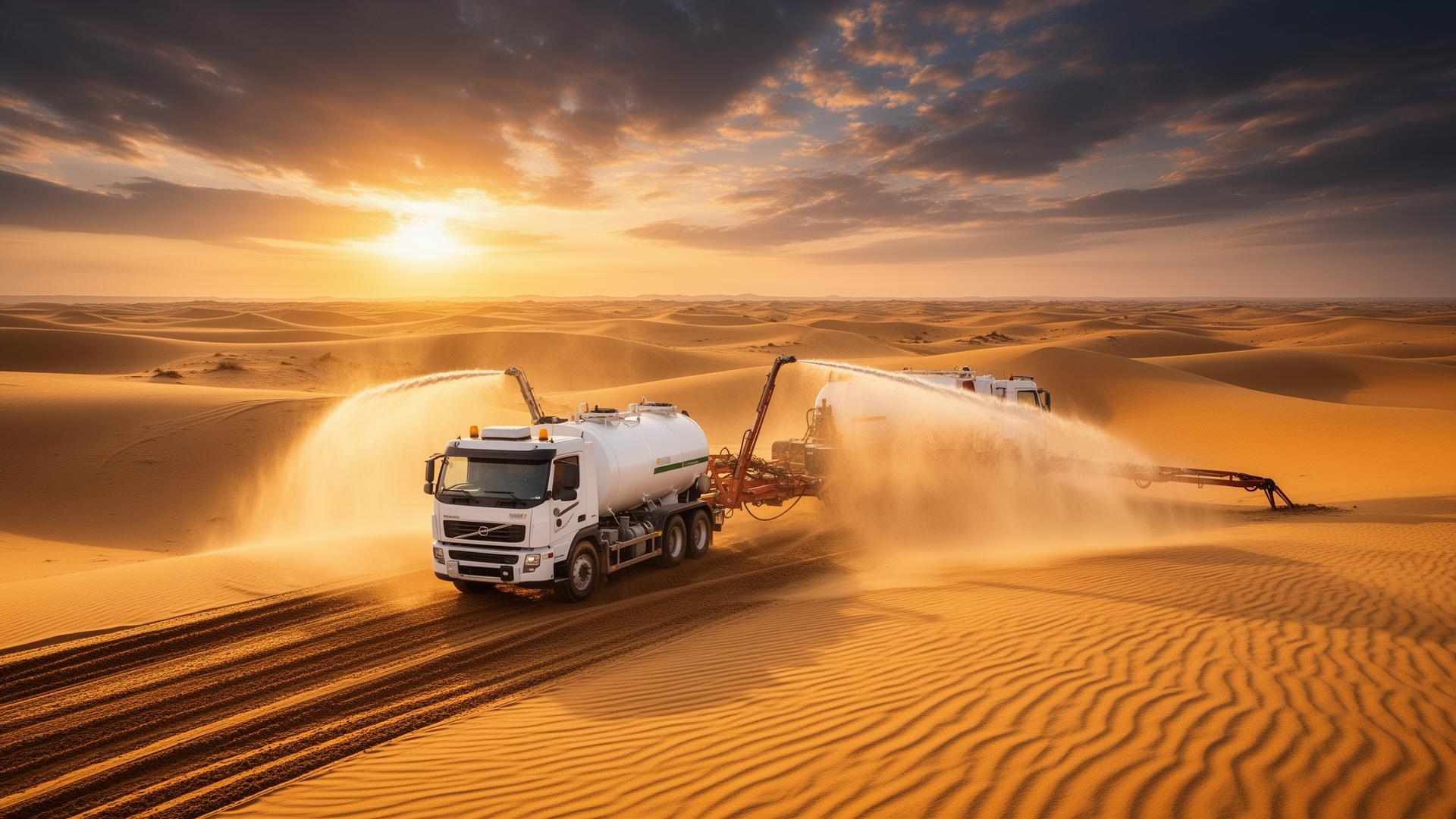 SABACO stabilization truck spraying desert